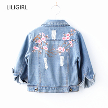 Liligirl jaqueta jeans infantil de manga comprida, casaco bordado para meninas de 2 a 8 anos, moda externa primavera 2019 2024 - compre barato