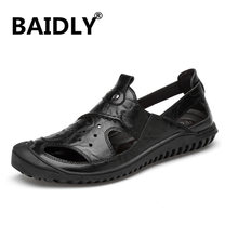 New Casual Men Sandals Comfortable Men Summer Genuine Leather Sandals Men Roman Summer Outdoor Beach Sandals Big Size 2024 - buy cheap