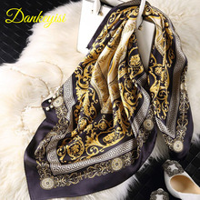 [Dankeyisi] cachecol feminino de marca de luxo, lenço de seda grande quadrado 90*90cm para verão, cachecol de marca de luxo xale 100% 2024 - compre barato