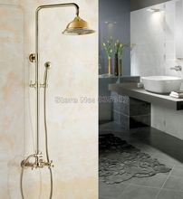 Golden Brass Bathroom Wall Mount  8.2" inch Rain Shower Faucet Set with Hand Spray Dual Cross Handles Mixer Tap Wgf323 2024 - buy cheap