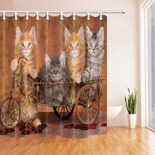 Animais Gatos Decoração Decorações Fantásticas em Triciclo Tecido de Poliéster Cortina de Chuveiro Do Banheiro Cortinas de Banho Ganchos Incluídos 2024 - compre barato