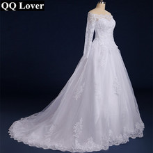 QQ Lover-Vestido De boda De encaje De manga larga con cuello De barco, De talla grande, hecho a medida, 2020 2024 - compra barato