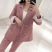 Conjunto feminino de 2 peças, blazer curto cinza azul rosa + calça de cintura alta, escritório, jaqueta entalhada, grande, 2021 2024 - compre barato