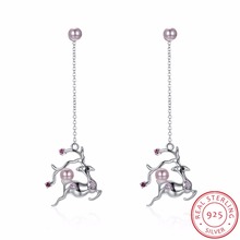 Christmas gift 925 Sterling Silver Pearl long drop earring for women Sika deer Crystals From Swarovski Silver fine jewelry love 2024 - buy cheap