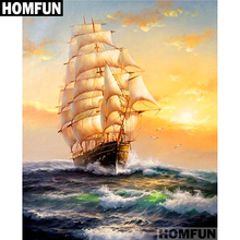 Homfun quadrado completo/broca redonda 5d diy pintura de diamante "paisagem de barco" bordado ponto de cruz 5d decoração de casa presente a01216 2024 - compre barato