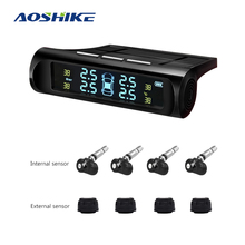 AOSHIKE Car Tire Pressure System TPMS Digital LCD Display Solar OR USB Car Wireless 4 External Internal Sensor Temperature Alarm 2024 - buy cheap