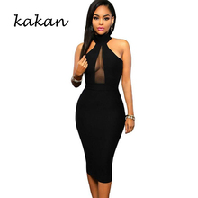 Kakan summer new women's dress sexy sleeveless hanging neck mesh stitching slim dress 2024 - buy cheap