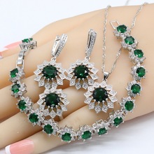 Green Crystal White Zirconia Silver Color Wedding Jewelry Sets For Women Necklace Pendant Earrings Rings Bracelets 2024 - buy cheap