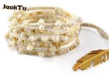 shell beads with gold alloy nuggets handmade 6 wrap cotton bracelet 2024 - buy cheap