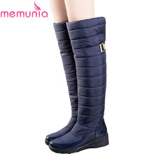 Memunia bota feminina de inverno, botas altas do joelho com ponta redonda para baixo de pele, calçado impermeável com cadarço 2024 - compre barato