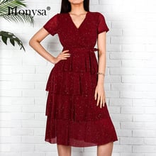 Summer Clothes For Women 2019 New Arrival Elegant Party V Neck Cascading Ruffle Dresses Ladies Short Sleeve Midi Dress Red Black 2024 - buy cheap