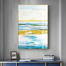 Abstract Blue Sea Gold bird Oil Painting on Canvas Acrylic Painting Wall Art Pictures for Living Room Home Caudros Decoracion 2024 - buy cheap