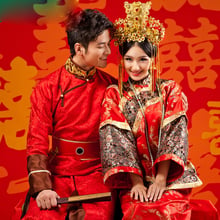 Asian Photo studio Wedding theme couple Costume bride groom Qing Dynasty wedding Robe dress Manchu Traditional lover Clothing 2024 - buy cheap