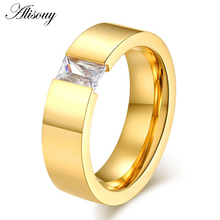 6mm width Wedding Ring promise rings for men women Big Crystal Gold Titanium Steel Ring for lovers couple ring 2024 - buy cheap