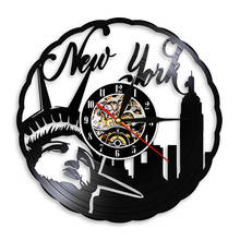 New York City Vinyl Record Wall Clock USA Statue of Liberty Vintage Travel Gift Wall Hanging Decor Watch With Color Back Light 2024 - buy cheap