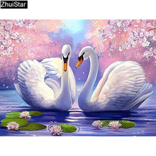 Pintura de diamantes de cisne, quadrado, mosaico completo, ponto cruz, animais, bordado, imagem de strass, artesanato, casa, xy1 2024 - compre barato