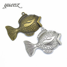 YuenZ-abalorio de pez para collar, fabricación de joyas, abalorios de color plateado antiguo, colgantes de Metal de 64x45mm, D7106, 1 Uds. 2024 - compra barato
