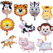 10pcs Mini Cartoon Monkey Lion Tiger Giraffe Animals Head Foil Balloons Baby Shower Birthday Party Decor Safari Zoo Ballons Toys 2024 - buy cheap