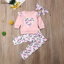 Conjunto de roupa infantil feminina com 3 peças, blusas de manga longa, calças e leggings para crianças e bebês 2024 - compre barato