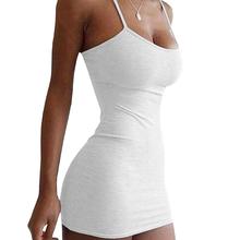 Vestido feminino casual de algodão elástico sexy alça espaguete mini bodycon sem mangas sólido elástico fino vestido de ombro 2024 - compre barato