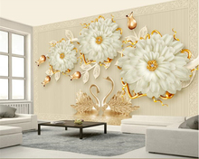 Beibehang 3d high quality wallpaper mural stereo luxury jewelry flowers swan romantic TV background wall wallpaper papier peint 2024 - buy cheap