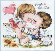 Gold Collection Lovely Counted Cross Stitch Kit Bling Bling Kiss Sweet First Kiss Love Little Boy and Girl SO 2024 - buy cheap