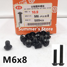 100pcs/lot ISO7380 M6 Alloy Steel Hex Socket Button Head Cap Screw M6*8mm black mushroom head screw bolt Grade10.9 2024 - buy cheap