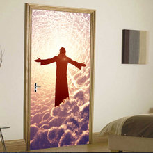 3D Бог молится на небо белые облака наклейки на дверь водонепроницаемые Обои DIY Съемный самоклеющийся росписи для гостиной спальни 2024 - купить недорого
