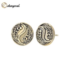 CHENGXUN Antique Yin Yang Stud Earrings Women Men Ethnic Jewelry Round Viking Ancient Symbol Boho Earrings  2024 - buy cheap