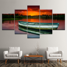 Картина на холсте деревянная лодка в реке закат 5 шт. настенная живопись модульные обои постер печать гостиная домашний декор 2024 - купить недорого