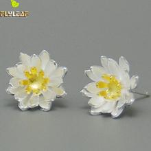925 sterling silver  Elegant Lotus Flowers Stud Earrings For Women Hypoallergenic Fine Jewelry 2022 New 2024 - buy cheap
