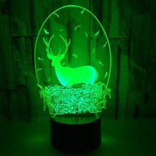 Lâmpada 3d de cervo com sete cores, lâmpada de mesa pequena 3d personalizada com iluminação led para decoração de atmosfera de presente 2024 - compre barato