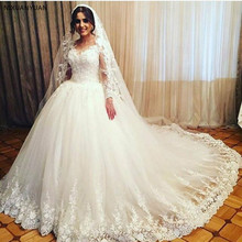 Generous Lace Sleeves Ball Gown Wedding Dress 2021 Appliqued Bodice Court Train Tulle Bridal Gowns Plus Size Vestidos De Noiva 2024 - buy cheap