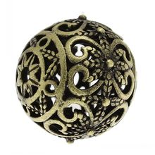 DoreenBeads Copper Spacer Beads Round Antique Bronze Flower Pattern Hollow European Charm About 17mm x 16mm,Hole:Approx:2mm,5PCs 2024 - buy cheap