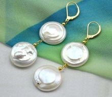 11-12MM AAA++ WHITE COIN PEARL DANGLE BAROQUE EARRING 14k/20 2024 - buy cheap