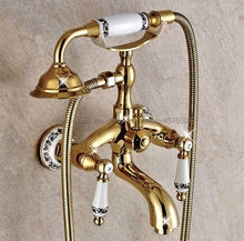Luxury Gold Color Brass Bathroom Tub Faucet Telephone Style Bathroom Bathtub Wall Mounted With Handshower Swive Tub Spout Ntf413 2024 - buy cheap
