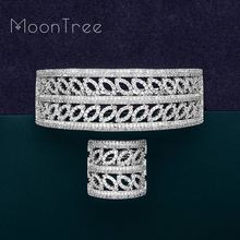 MoonTree Fashion Geometry Luxury Hollow Full Micro AAA Cubic Zirconia Width Bracelet Bangle And Ring Set for women 2024 - buy cheap