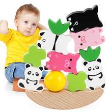 Juego de equilibrio de madera para niños, adorables bloques de apilamiento de animales de dibujos animados, juguetes para niños 998 2024 - compra barato