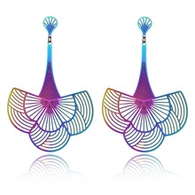 Shining Color Sector Stainless Steel Dangling Long Earrings for Women Classic Cutout Pendant Metal Drop Earrings 2024 - buy cheap