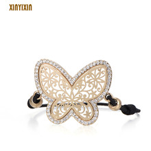 Big Gold Butterfly Pendant Bracelet Women Simple Crystal Elastic Black Rope Chain Adjustable Bracelet Bangle Best Friend Gift 2024 - buy cheap