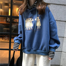 Suéter de manga longa com capuz feminino, casaco de lã falso 2 peças coreano ulzzang harajuku outono inverno 2024 - compre barato