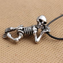 Punk Skull Pendant Necklace Statement Vintage Skeleton Gothic Necklaces For Men Leather Rope Chain Jewelry Boys Party 2024 - buy cheap