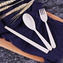 3 In 1 Spoon Fork Chopsticks Set Organizer Box Plastic Tableware Wheat Dissolvabitity Dinnerwear 2024 - buy cheap