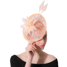 Sinamay Champagne Wedding Fascinator Hair Clip Bride Elegant Women Derby Party Headpiece Headband Feather Flower Hair Accessory 2024 - buy cheap