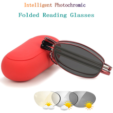 Fashion Folded Reading Glasses magnifier Women Red Spectacles Intelligent Photochromic Blue light blocking Glasses Send Box H5 2024 - buy cheap