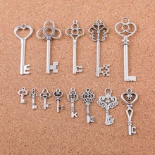 Encanto de pingente de chave vintage para decoração artesanal de chaves de metal com 12 estilos mistos para fazer joias diy 2024 - compre barato