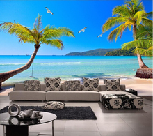 Custom landscape wallpaper, sea coconut murals for the living room bedroom TV background wall waterproof papel de parede 3d 2024 - buy cheap