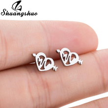 Shuangshuo-pendientes de acero inoxidable con forma de corazón para mujer, aretes de tuerca con forma de corazón, flecha femenina, joyería 2024 - compra barato