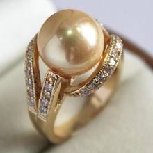 FREE SHIPPING>>>@@ A> >>> White - Crystal 12mm Golden Yellow Shell Pearl Ring size: 7 8 9 # # 2024 - buy cheap