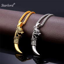 Starlord Retro Punk Wolf Tooth Pendant Necklace Stainless Steel/Gold Color Dragon Head Charms Amulet Men Jewelry GP1907 2024 - buy cheap